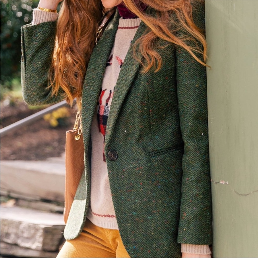 NWOT J. CREW ‎ Parke Blazer English Wool Herringbone Tweed Green Jacket 6P - Picture 11 of 14